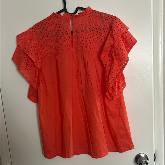 A New Day OrangeFlutter Sleeve Blouse with Mandarin Collar - Picture 3 of 3